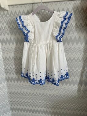 GAP White Dress with Blue Embroidered Trim